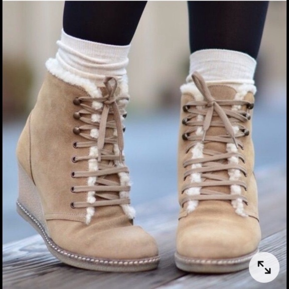 J. Crew MacAlister Wedge Suede Shearling Ankle Boots - 7 - Picture 2 of 16